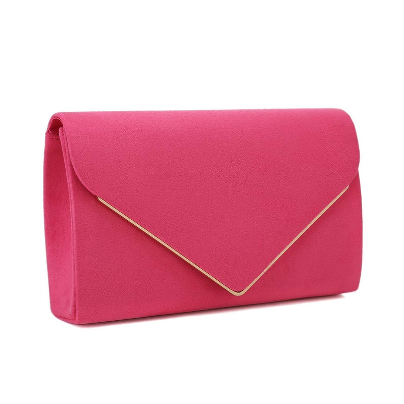 CHARMING TAILOR Faux Suede Clutch Bag Elegant Metal Binding Evening Purse for Wedding/Prom/Black-Tie Events (Fuchsia) - Image 2